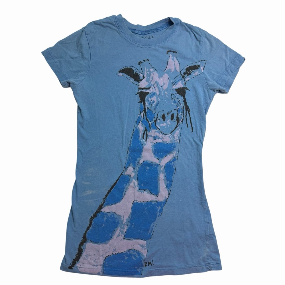 Junior Women's Volcom Skate Retro Tee Blue Giraffe Cute Animal Print XS